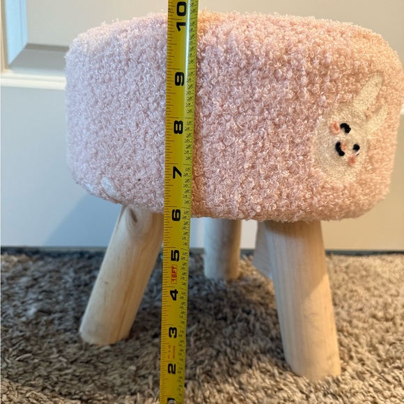 Pink Bunny Accent Ottoman Stool with Wooden Legs - Picture 3 of 8